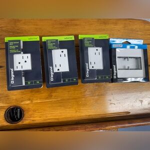 Legrand Adorne Wall Sockets (3) and gloss white 2-gang wall plate with Microban